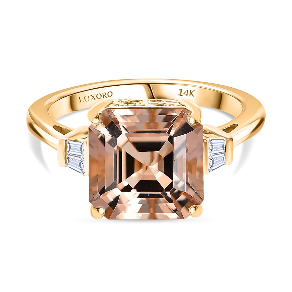 Luxoro 14K Yellow Gold AAA Asscher Cut Marropino Morganite &amp; Natural Diamond Ring 4.82 Ct. 8291042 0