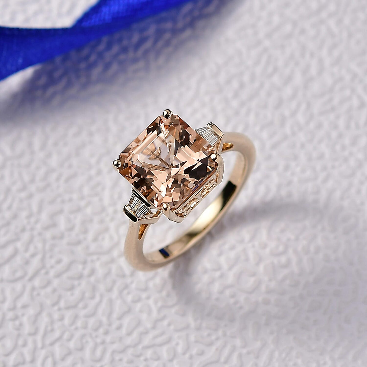 Luxoro 14K Yellow Gold AAA Asscher Cut Marropino Morganite &amp; Natural Diamond Ring 4.82 Ct. 8291042 1