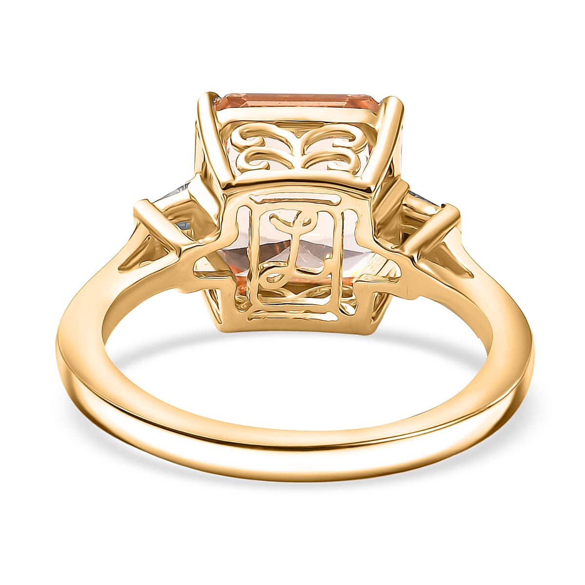 Luxoro 14K Yellow Gold AAA Asscher Cut Marropino Morganite &amp; Natural Diamond Ring 4.82 Ct. 8291042 4