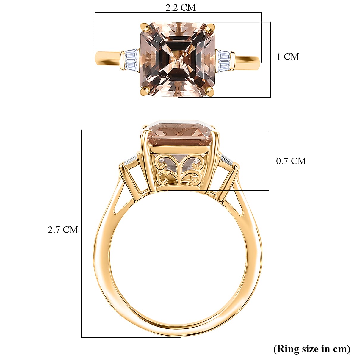 Luxoro 14K Yellow Gold AAA Asscher Cut Marropino Morganite &amp; Natural Diamond Ring 4.82 Ct. 8291042 5