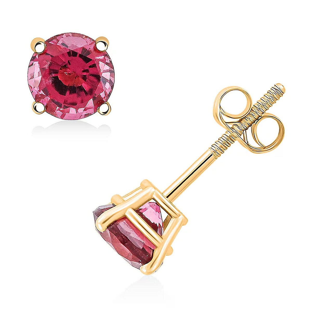Certified and Appraised LUXURO AAA Rubellite Solitaire Stud Earring, 1.10 Ct. in 14K Yellow Gold 8354395 0