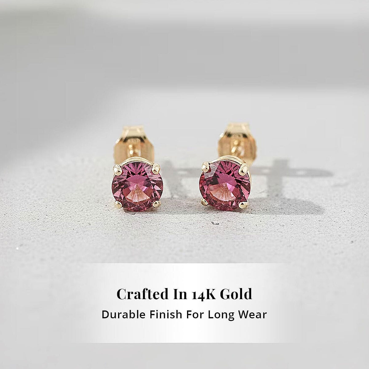 Certified and Appraised LUXURO AAA Rubellite Solitaire Stud Earring, 1.10 Ct. in 14K Yellow Gold 8354395 2