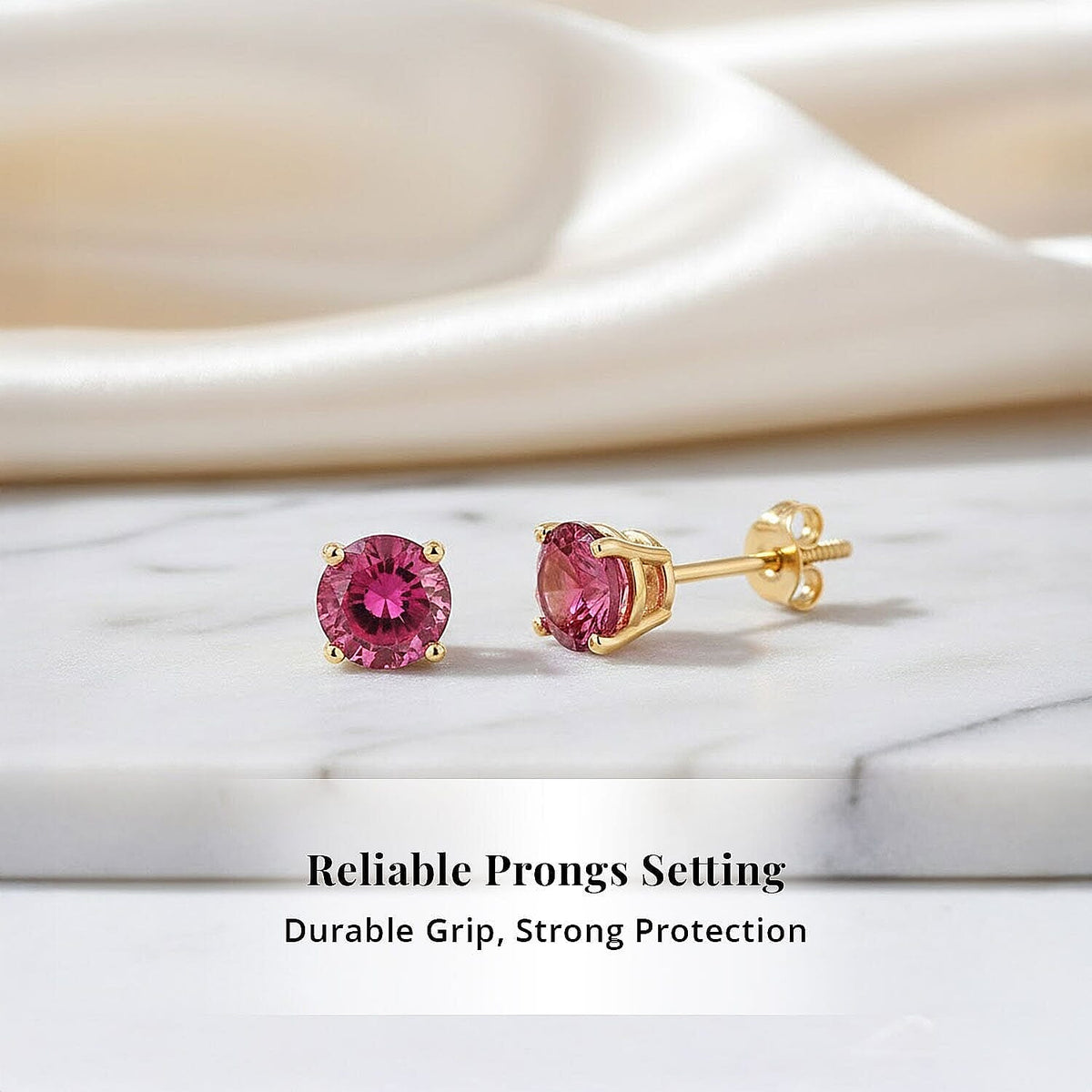 Certified and Appraised LUXURO AAA Rubellite Solitaire Stud Earring, 1.10 Ct. in 14K Yellow Gold 8354395 3