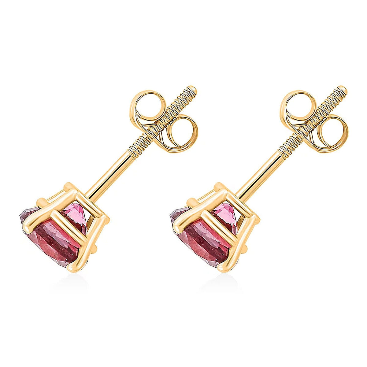 Certified and Appraised LUXURO AAA Rubellite Solitaire Stud Earring, 1.10 Ct. in 14K Yellow Gold 8354395 6