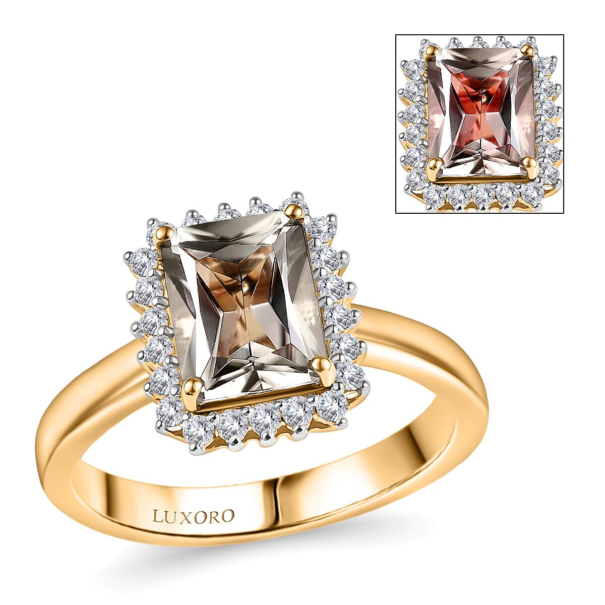 Certified &amp; Appraised LUXORO 14K Yellow Gold AAA Turkizite, White Diamond Halo Ring 8129295 0