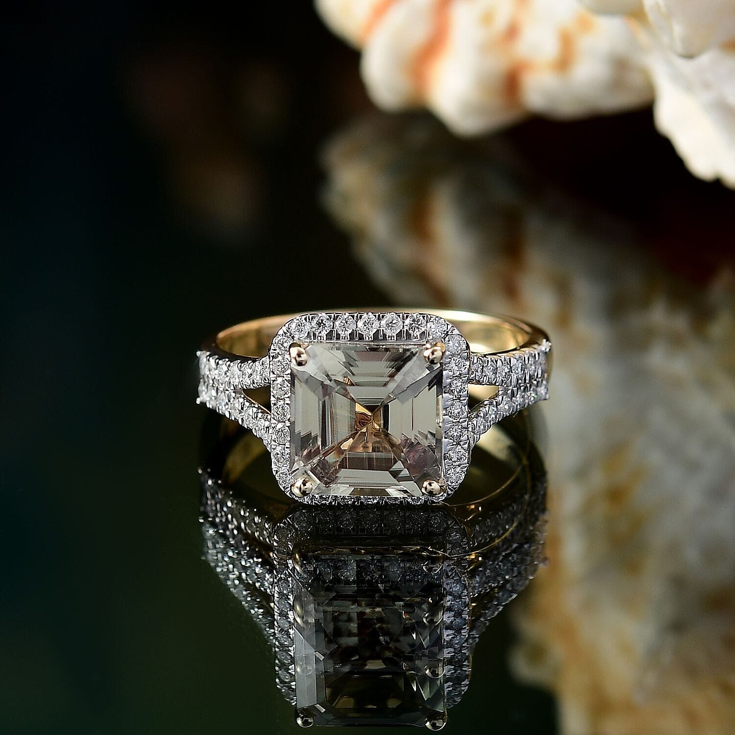 Certified &amp; Appraised LUXORO 14K Yellow Gold AAA Turkizite, White Diamond I2 Halo Ring, 5.16 Ct. 8129310 2