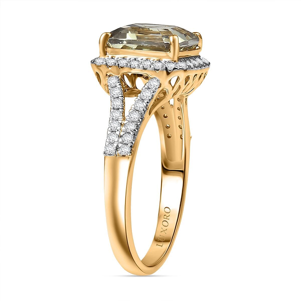 Certified &amp; Appraised LUXORO 14K Yellow Gold AAA Turkizite, White Diamond I2 Halo Ring, 5.16 Ct. 8129310 4