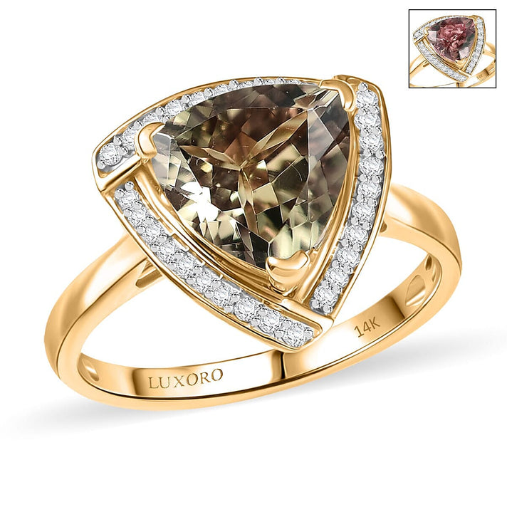 Certified &amp; Appraised LUXORO 14K Yellow Gold AAA Turkizite, White Diamond I2 Halo Ring, 4.15 Ct. 8129325 1