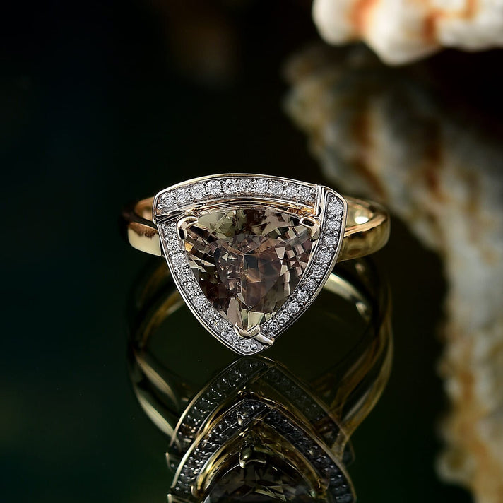Certified &amp; Appraised LUXORO 14K Yellow Gold AAA Turkizite, White Diamond I2 Halo Ring, 4.15 Ct. 8129325 2