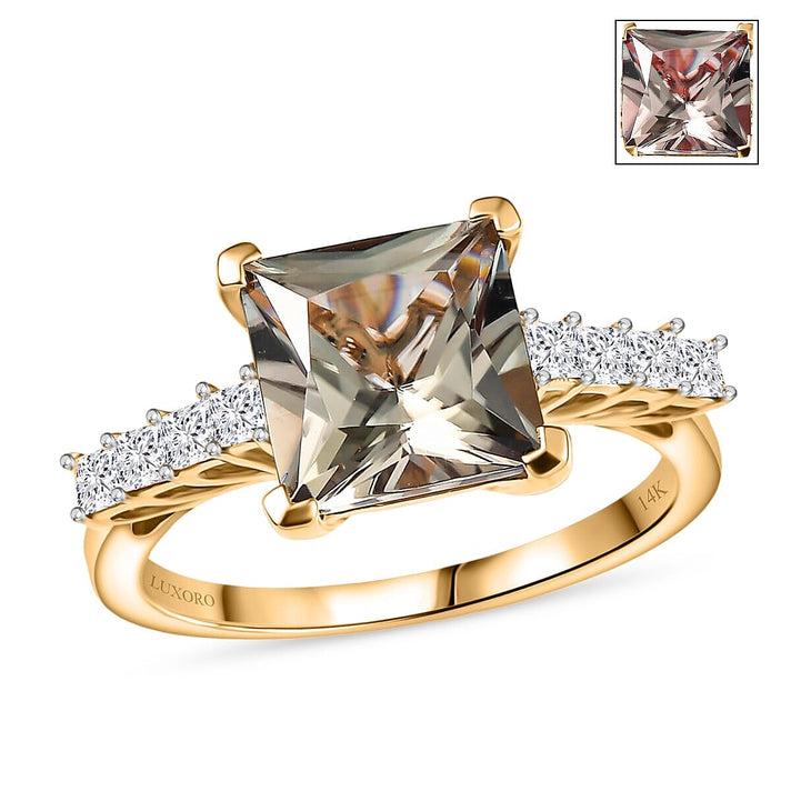 Certified &amp; Appraised LUXORO 14K Yellow Gold AAA Turkizite, White Diamond I2 Ring, 4.73 Ct. 8129340 1