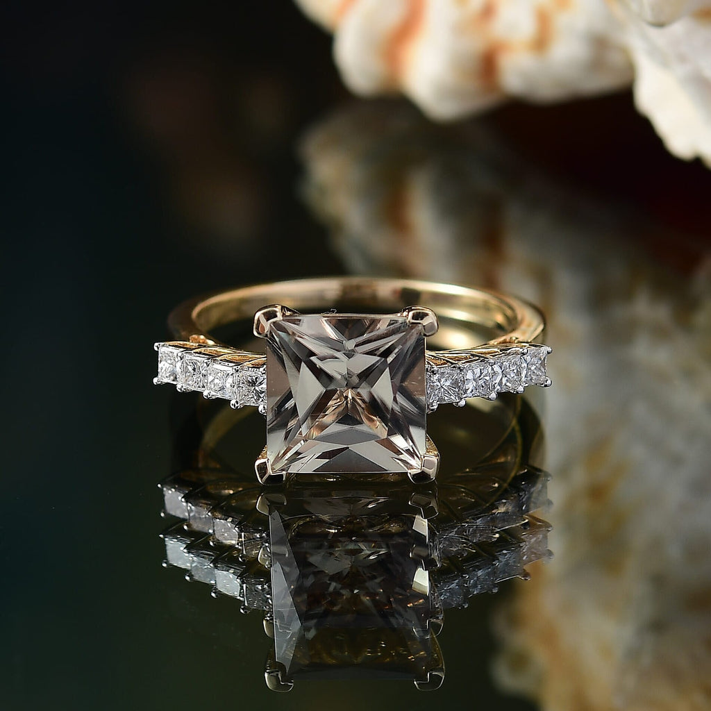 Luxoro 14K Yellow Gold AAA Turkizite, White Diamond I2 Main Stone With Side Stone Ring, Gold Wt.3.76 Gms  4.738  Ct.