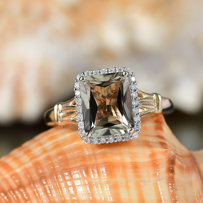 Certified &amp; Appraised LUXORO 14K Yellow Gold AAA Turkizite, White Diamond I2 Halo Ring, 4.29 Ct. 8129355 2