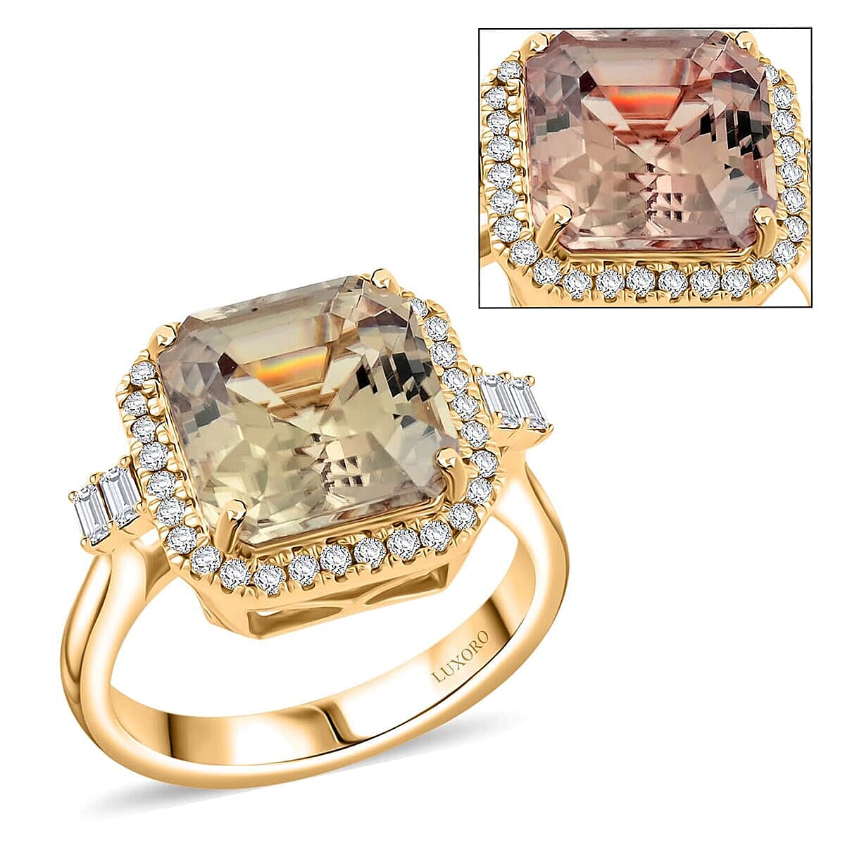Certified &amp; Appraised LUXORO 14K Yellow Gold AAA Turkizite, White Diamond Halo Ring, 5.96 Ct. 8215156 0