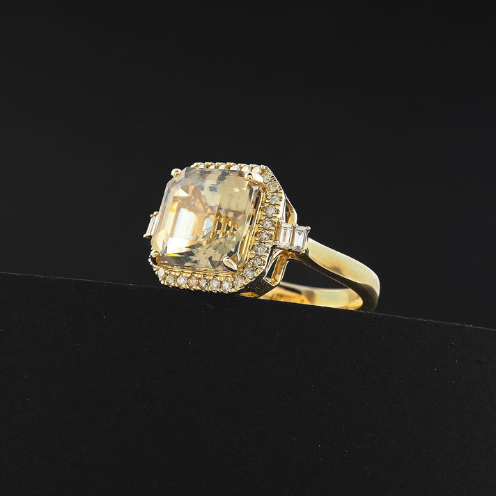 Certified &amp; Appraised LUXORO 14K Yellow Gold AAA Turkizite, White Diamond Halo Ring, 5.96 Ct. 8215156 2