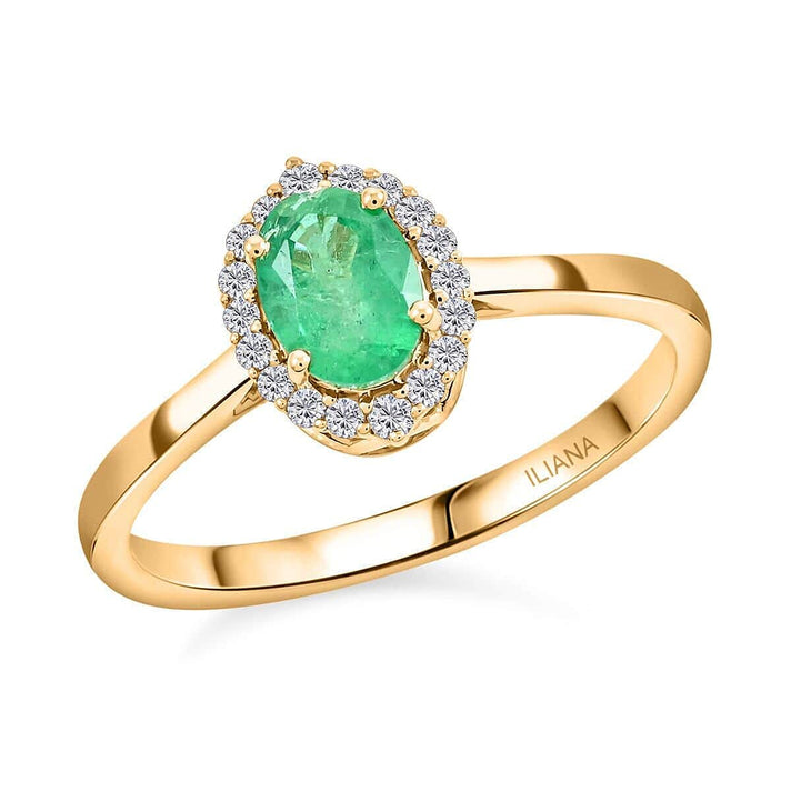 Certified &amp; Appraised LUXORO 14K Yellow Gold AAA Zambian Emerald, White Diamond I2 Halo Ring, 1 Ct. 8215078 1