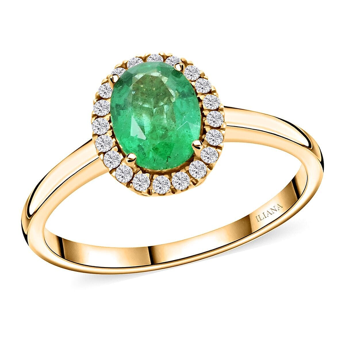 Certified &amp; Appraised LUXORO 14K Yellow Gold AAA Zambian Emerald, White Diamond Halo Ring 1.4 Ct. 8215091 0