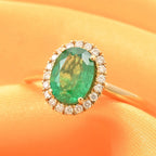 Luxoro 14K Yellow Gold AAA Zambian Emerald, White Diamond I2 Ring, Gold Wt.3.18 Gms  1.400  Ct.