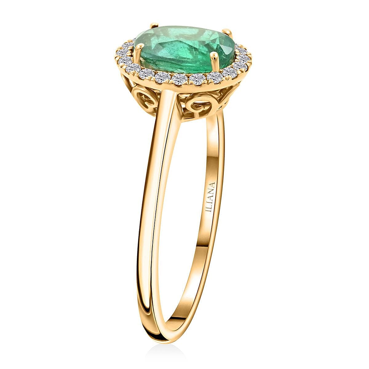 Certified &amp; Appraised LUXORO 14K Yellow Gold AAA Zambian Emerald, White Diamond Halo Ring 1.4 Ct. 8215091 3