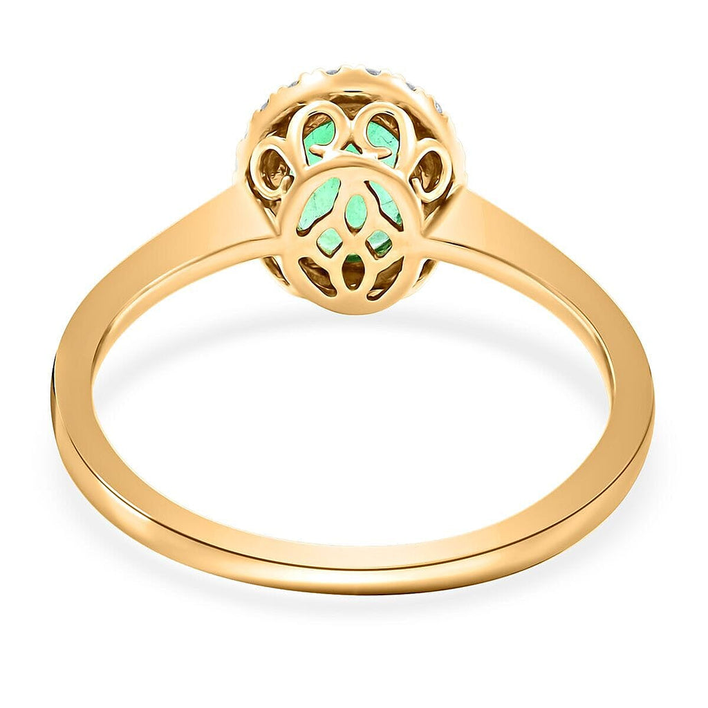 Luxoro 14K Yellow Gold AAA Zambian Emerald, White Diamond I2 Ring, Gold Wt.3.18 Gms  1.400  Ct.