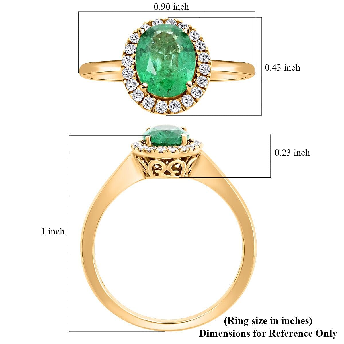 Certified &amp; Appraised LUXORO 14K Yellow Gold AAA Zambian Emerald, White Diamond Halo Ring 1.4 Ct. 8215091 5