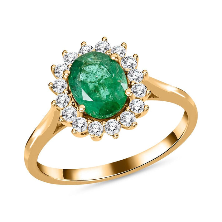 Certified &amp; Appraised LUXORO 14K Yellow Gold AAA Zambian Emerald, White Diamond I2 Ring, 2.18 Ct. 8215117 1
