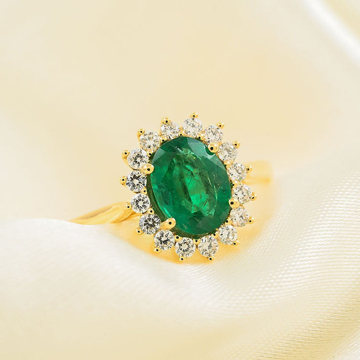 Certified &amp; Appraised LUXORO 14K Yellow Gold AAA Zambian Emerald, White Diamond I2 Ring, 2.18 Ct. 8215117 2