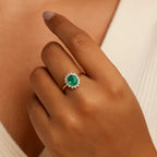 Luxoro 14K Yellow Gold AGI Certified AAA Zambian Emerald & White Diamond Halo Ring 2.18 Ct, Gold Wt. 3.90 Gms