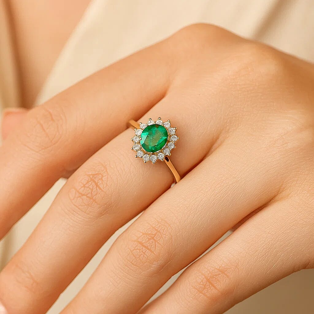 LUXORO AGI Certified 2.1 Ct. AAA Zambian Emerald, White Diamond Halo Ring in 14K Yellow Gold 8215117 4