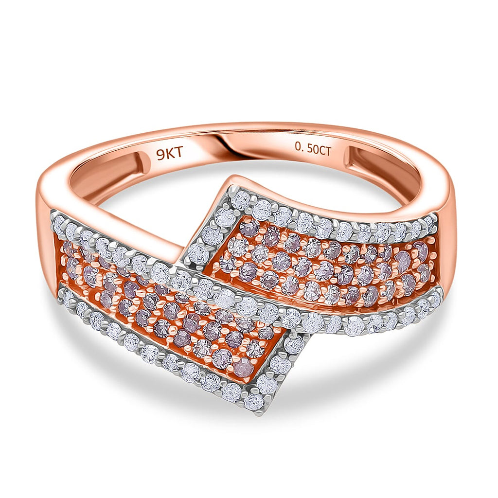 Luxoro 9K Rose Gold SGL Certified Natural Pink Diamond & Natural White Diamond Ring 0.51 Ct.