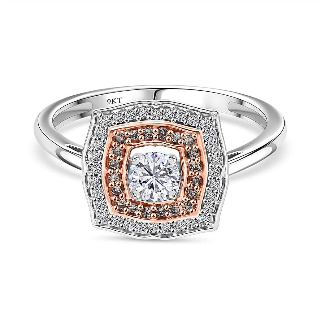 Luxoro 9K Rose Gold White Diamond & Champagne Diamond I3 Ring