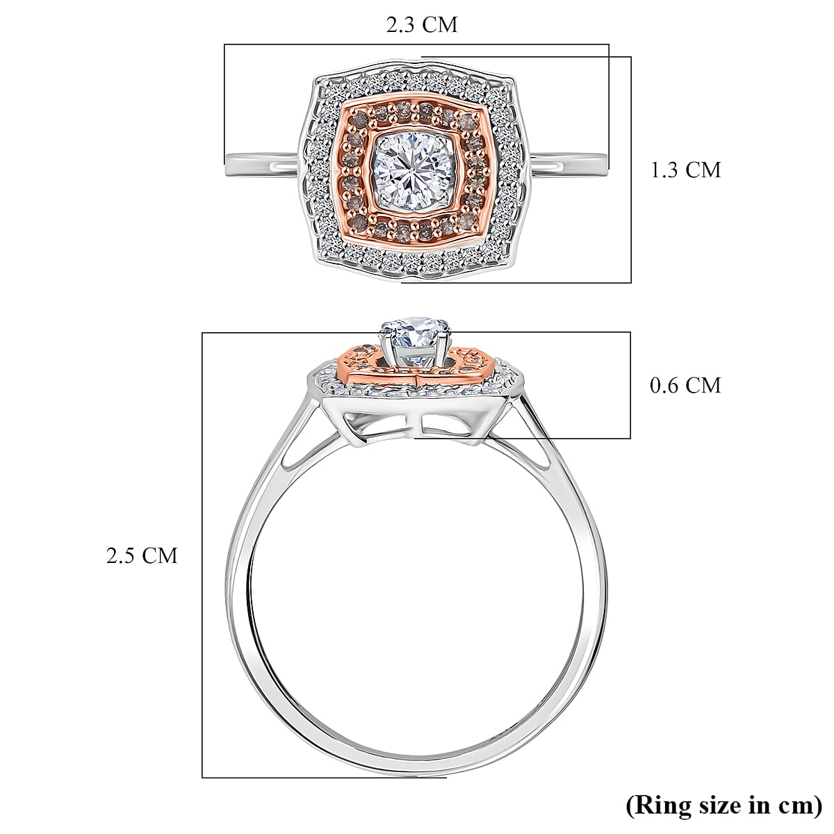 Luxoro 9K Rose Gold White Diamond &amp; Champagne Diamond I3 Ring 8194383 5