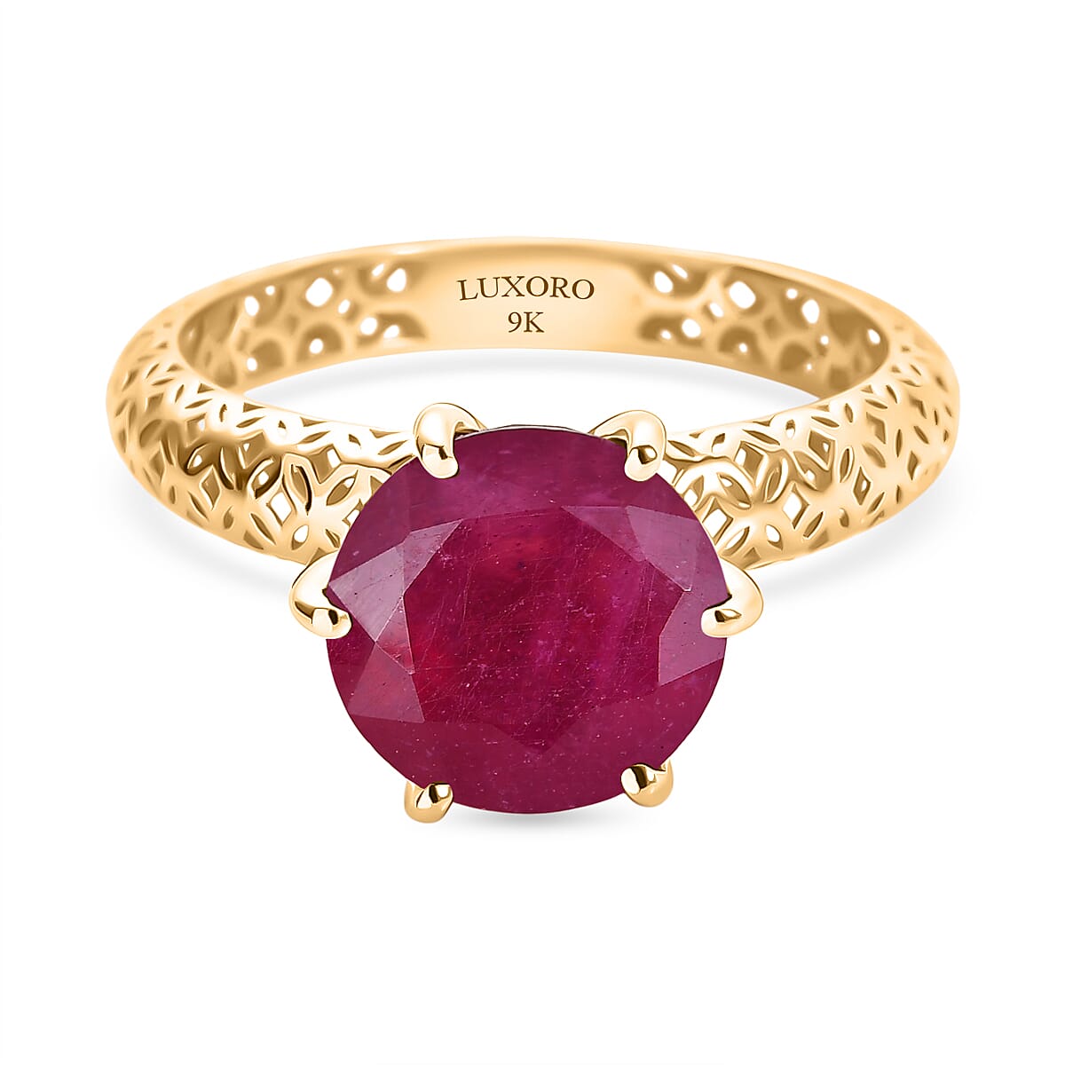 Closeout Deal- 9K Yellow Gold AAA African Ruby Solitaire Ring 4.65 Ct.