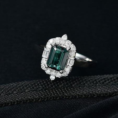 Luxoro AGI Certified &amp; Appraised 10K White Gold AAA Lagoon Tourmaline &amp; Natural White Diamond Halo Ring 1.77 Ct. 8299573 2