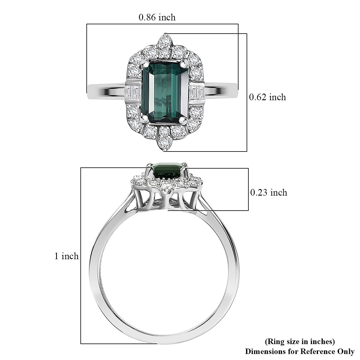 Luxoro AGI Certified &amp; Appraised 10K White Gold AAA Lagoon Tourmaline &amp; Natural White Diamond Halo Ring 1.77 Ct. V32516013 6