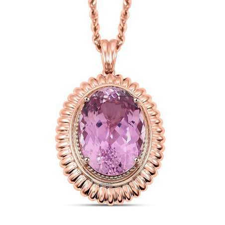 Luxuriant - 9K Rose Gold AGI Certified AAA Martha Rocha Kunzite Pendant with Chain (Size 18) 15.11 Ct, Gold Wt. 7.00Gms 4439299 1