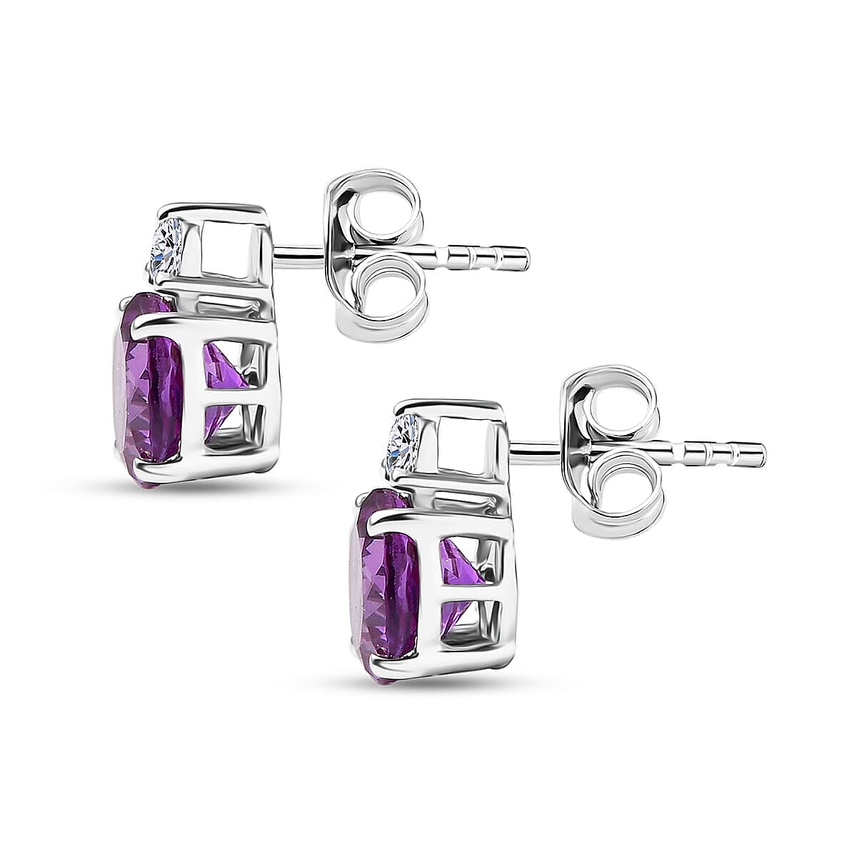 Certified &amp; Appraised LUXURIANT AAA Lab Grown Purple Sapphire, Lab Grown Diamond Solitaire Earring in 10K White Gold, (GH, SI) 3.02 Ct. 8114807 3