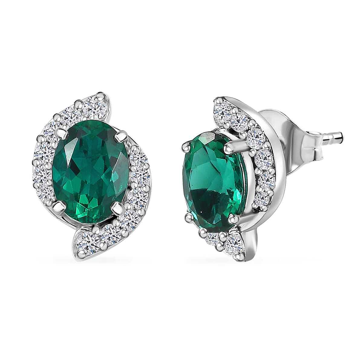 Appraised &amp; Certified LUXURIANT 10K White Gold AAA Lab Grown Emerald, Lab Grown Diamond GH, SI Solitaire Stud Push Post Earring, 2.25 Ct. 8115001 0