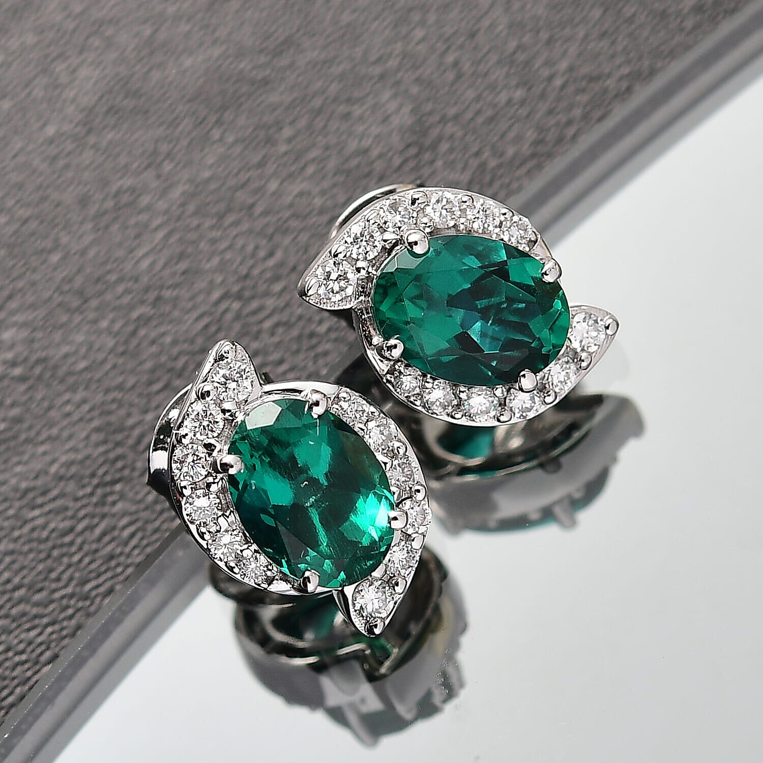 Appraised &amp; Certified LUXURIANT 10K White Gold AAA Lab Grown Emerald, Lab Grown Diamond GH, SI Solitaire Stud Push Post Earring, 2.25 Ct. 8115001 2
