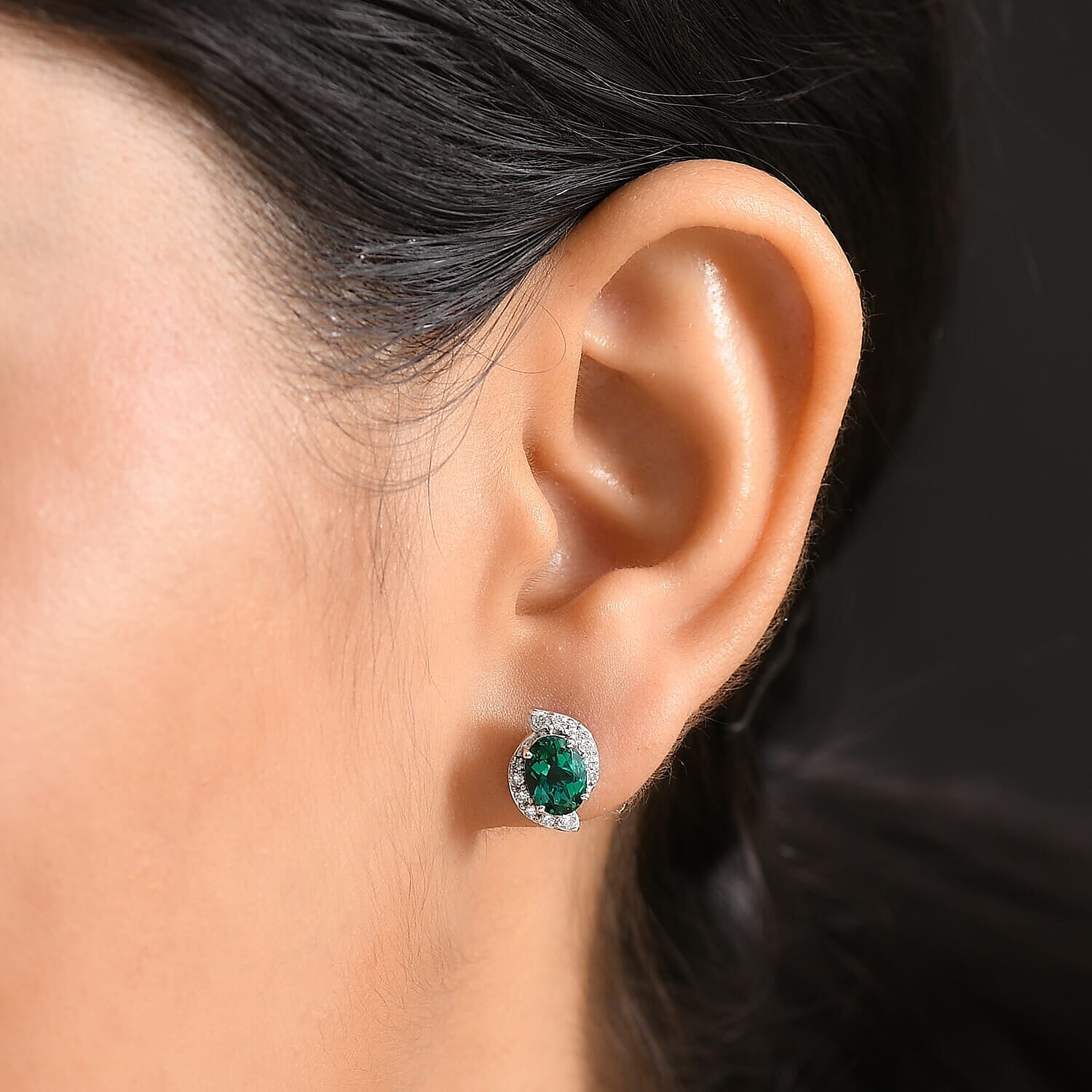 Appraised &amp; Certified LUXURIANT 10K White Gold AAA Lab Grown Emerald, Lab Grown Diamond GH, SI Solitaire Stud Push Post Earring, 2.25 Ct. 8115001 3