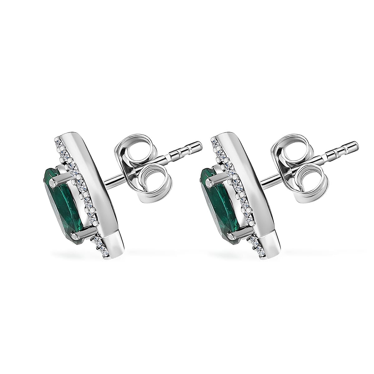 Appraised &amp; Certified LUXURIANT 10K White Gold AAA Lab Grown Emerald, Lab Grown Diamond GH, SI Solitaire Stud Push Post Earring, 2.25 Ct. 8115001 4