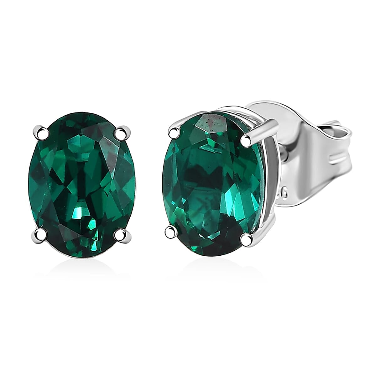 Appraised &amp; Certified LUXURIANT 10K White Gold AAA Lab Grown Emerald Solitaire Stud Push Post Earring, 1.78 Ct. 8111718 0