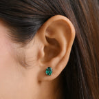 Luxuriant 9K White Gold AAA Lab Grown Emerald AGI Certified Solitaire Stud Push Post Earring 1.79 Ct.