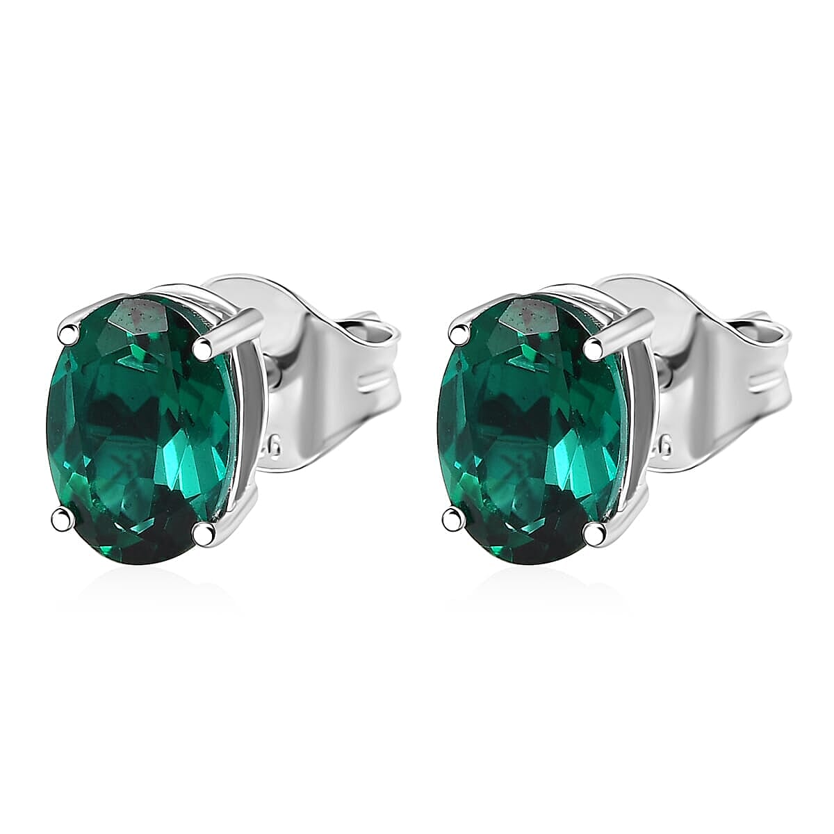 Appraised &amp; Certified LUXURIANT 10K White Gold AAA Lab Grown Emerald Solitaire Stud Push Post Earring, 1.78 Ct. 8111718 3