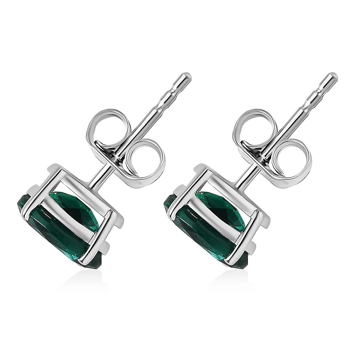 Appraised &amp; Certified LUXURIANT 10K White Gold AAA Lab Grown Emerald Solitaire Stud Push Post Earring, 1.78 Ct. 8111718 4