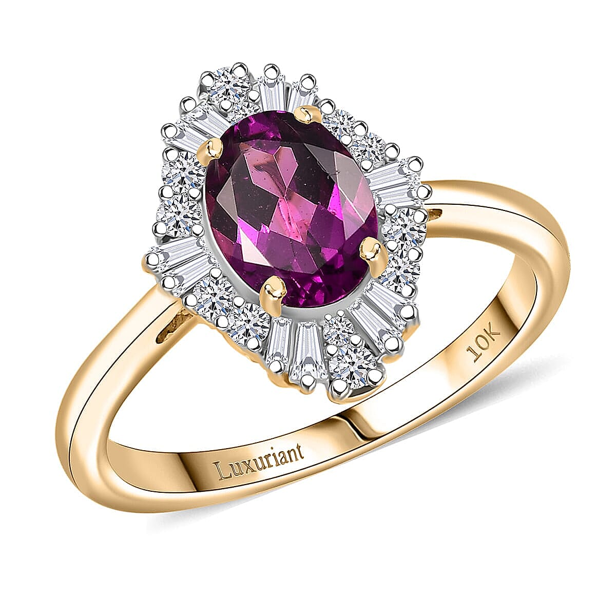 Certified &amp; Appraised LUXURIANT 1.82 Ct. AAA Radiant Ember Garnet, Lab Grown Diamond Halo Ring in 10K Yellow Gold (SI, GH) 8284426 0