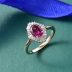 Luxuriant 10K Yellow Gold AAA Radiant Ember Garnet, Lab Grown Diamond GH, SI Main Stone With Side Stone Ring, Gold Wt.2.66 Gms  1.827  Ct.