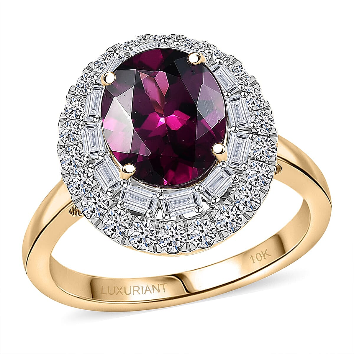 LUXURIANT 2.8 Ct. AAA Radiant Ember Garnet, Lab Grown Diamond Halo Ring in 10K Yellow Gold (SI, GH) 8286685 0