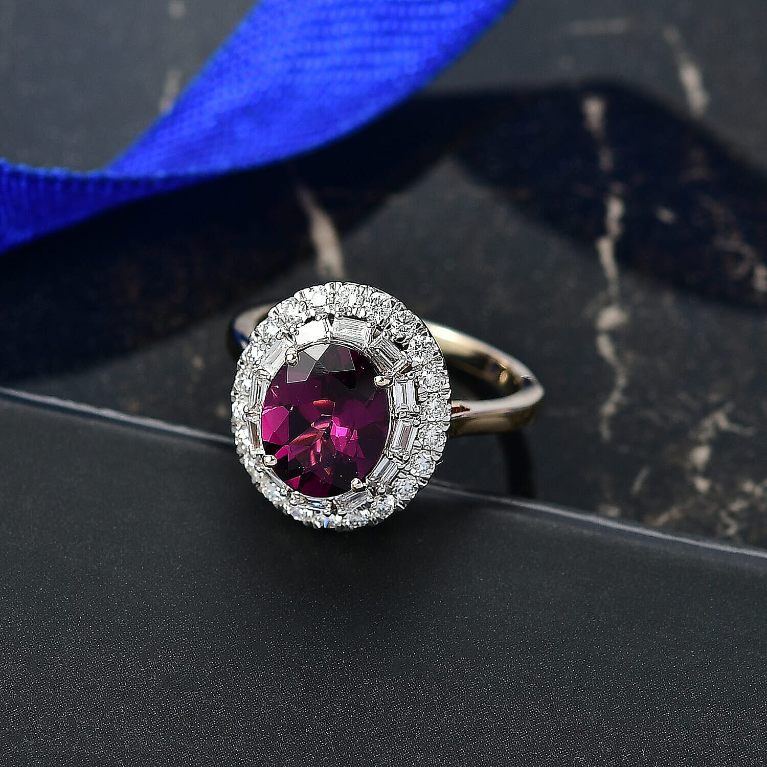 LUXURIANT 2.8 Ct. AAA Radiant Ember Garnet, Lab Grown Diamond Halo Ring in 10K Yellow Gold (SI, GH) 8286685 1