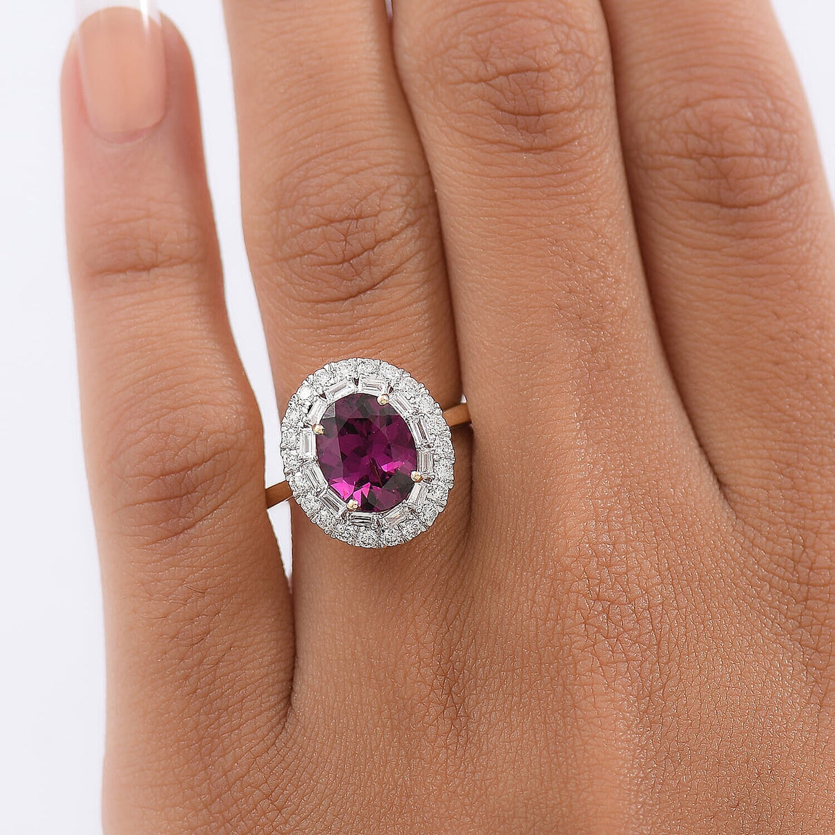 LUXURIANT 2.8 Ct. AAA Radiant Ember Garnet, Lab Grown Diamond Halo Ring in 10K Yellow Gold (SI, GH) 8286685 2