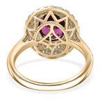Luxuriant 10K Yellow Gold AAA Radiant Ember Garnet, Lab Grown Diamond GH, SI Main Stone With Side Stone Ring, Gold Wt.3.83 Gms  3.633  Ct.